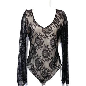 Gorgeous Black Lace/Nude under Boho Body Suit LG